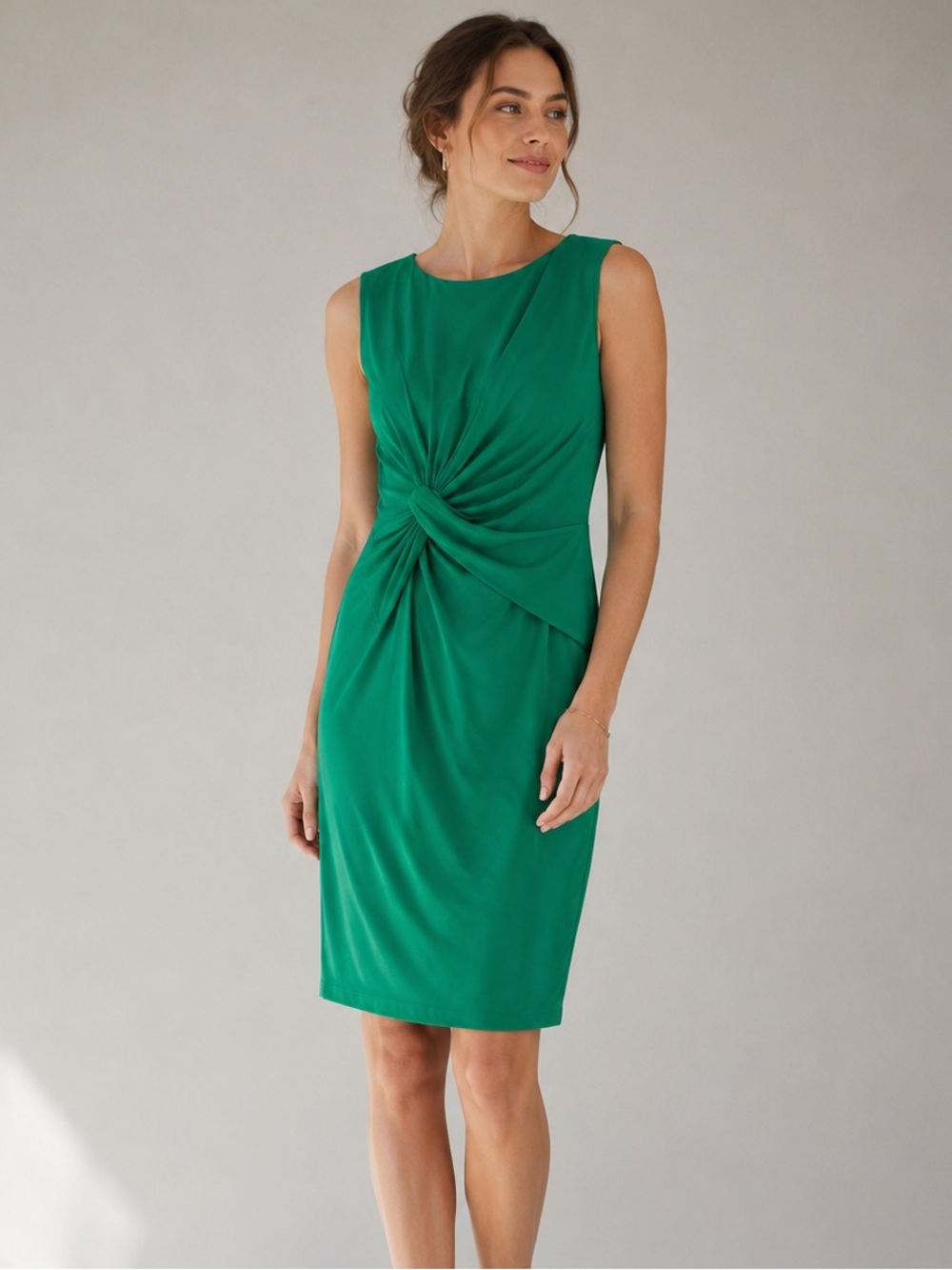 Adrianna Papell Sheath Dress Jersey Knot Detail Size 2 Cocktail Green